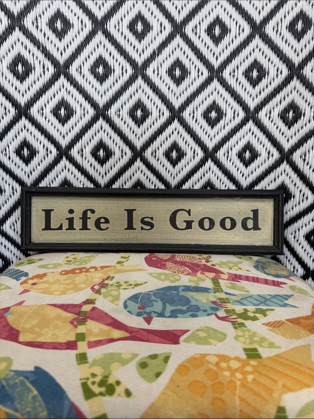 Life Is Good Framed Wall Sign - Black and Cream